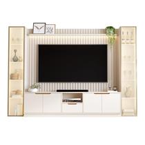 Rack com Painel Tucuma Ripado 2.3 com Prateleira 2 Torres e Led 6 Portas 1 Gaveta Jb Bechara Cor Off White