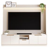Rack com Painel Tucuma Ripado 2.3 com Prateleira e Led 4 Portas 1 Gaveta Jb Bechara Cor Off White Rack com Painel Tucuma Ripado 2.3 com Prateleira e Led 4 Portas 1 Gaveta Jb Bechara Cor Off White