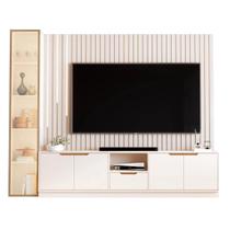 Rack com Painel Tucuma Ripado 2.3 Sem Prateleira 1 Torre com Led Cascata 5 Portas 1 Gaveta Jb Bechara Cor Off White