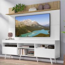 Rack com Painel TV 65" Madri Multimóveis Branco/Rustic com Prateleira e Pés Retrô Branco