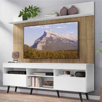 Rack com Painel TV 65" Madri Multimóveis Branco/Rustic com Prateleira e Pés Retrô Preto