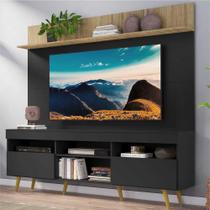 Rack com Painel TV 65" Madri Multimóveis Preto/Rustic com Prateleira e Pés Retrô Natural