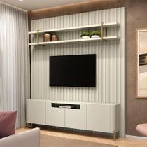 Rack com Prateleira Suspensa 240cm e Painel Ripado 100% MDF Rack com Prateleira Suspensa 240cm e Painel Ripado 100% MDF