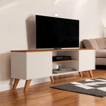 Rack com Prateleiras Helena Off White e Ypê SAL Movelaria Rack com Prateleiras Helena Off White e Ypê SAL Movelaria