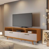 Rack Cristal Para Tv até 70" Pés em Madeira Cinamomo/Off