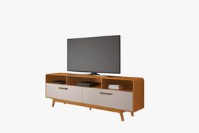 Rack cristal pata tv 70'' pés de madeira com 2 portas e 3 nichos