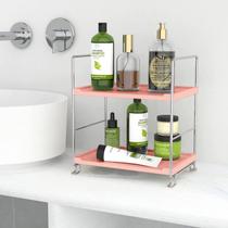 Rack de armazenamento de cosméticos kaileyouxiangongsi de 2 camadas rosa e prata Rack de armazenamento de cosméticos kaileyouxiangongsi de 2 camadas rosa e prata