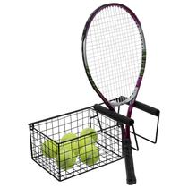 Rack de armazenamento de raquetes e bolas de tênis MyGift Metal Rack de armazenamento de raquetes e bolas de tênis MyGift Metal