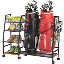 Rack de armazenamento de sacos de golfe com rodas para 2 sacos - DAOUTIME