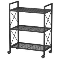 Rack de armazenamento SONGMICS de metal de 3 camadas com rodas de 60 cm de largura, preto