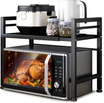 Rack de forno de micro-ondas DOLALIKE, suporte de micro-ondas expansível Bancada de Utensílios de mesa De utensílios de mesa, aço carbono sobre bancada de prateleira de micro-ondas contém 2 camadas com 3 ganchos