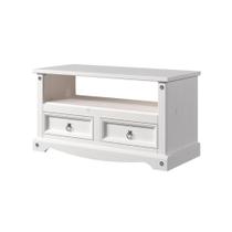 Rack de Madeira Maciça com 2 Gavetas Branco Lavado