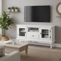 Rack de Madeira para TV até 55 Polegadas 2 Portas 1 Gaveta e Nicho com Pés Luiz XV - Branco Laca