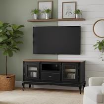 Rack de Madeira para TV até 55 Polegadas 2 Portas 1 Gaveta e Nicho com Pés Luiz XV - Preto Laca com tampo Imbuia Glazer