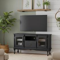 Rack de Madeira para TV até 55 Polegadas 2 Portas 1 Gaveta e Nicho com Pés Luiz XV - Preto Laca