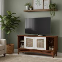 Rack de Madeira para TV Até 55 Polegadas com 2 Portas e Pés Retos - Imbuia Glazer com Portas Nude Laca