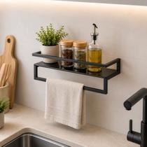 Rack de Parede com Porta-Toalhas Preto - Linha Frame Rack de Parede com Porta-Toalhas Preto - Linha Frame