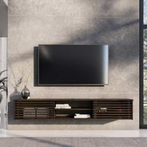 Rack de Parede Sala TV 75 Ripado 2 nichos 175 cm Madeira Cor Imbuia Rian