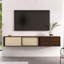 Rack De Parede TV 75 Suspenso Madeira Telinha 175 cm Cor Imbuia Simona