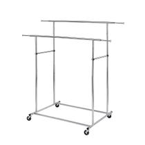 Rack de roupas Benzara Dual Bar Metal Frame com rodízios cromados Rack de roupas Benzara Dual Bar Metal Frame com rodízios cromados