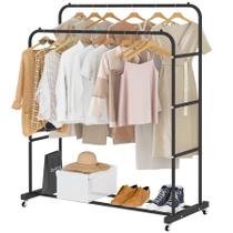 Rack de roupas Laiensia Double Rods com rodas pretas Rack de roupas Laiensia Double Rods com rodas pretas