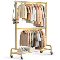 Rack de roupas MISSLO Gold Double Metal Rolling 196x107x39cm Rack de roupas MISSLO Gold Double Metal Rolling 196x107x39cm