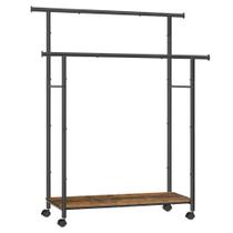 Rack de roupas SONGMICS Double-Rod 98,5 cm com prateleira, rodas