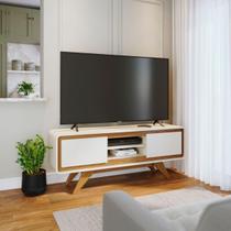 Rack De Sala Para TV Retrô Off White E Madeira 1,50