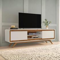 Rack De Sala Para TV Retrô Off White E Madeira 1,80 Rack De Sala Para TV Retrô Off White E Madeira 1,80