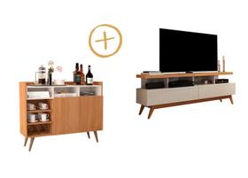 Rack de TV 60 65 2 Gavetas Vivare Wood 1.6 + Cantinho do Cafe Retro Aparador Buffet Life Giga