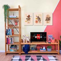 Rack de TV de Madeira Pinus com Estante 6 Prateleiras Slim Linea Nozes