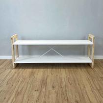 Rack de TV de Madeira Pinus Linea Branco e Natural Rack de TV de Madeira Pinus Linea Branco e Natural