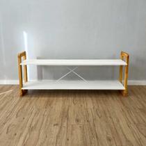 Rack de TV de Madeira Pinus Linea Branco e Nozes Rack de TV de Madeira Pinus Linea Branco e Nozes