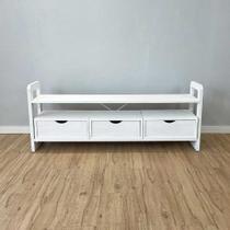 Rack de TV de Madeira Pinus Linea com 3 Gavetas Branco Rack de TV de Madeira Pinus Linea com 3 Gavetas Branco
