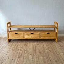 Rack de TV de Madeira Pinus Linea com 3 Gavetas Nozes Rack de TV de Madeira Pinus Linea com 3 Gavetas Nozes