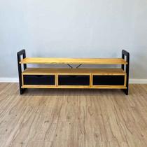 Rack de TV de Madeira Pinus Linea com 3 Gavetas Nozes e Preto Rack de TV de Madeira Pinus Linea com 3 Gavetas Nozes e Preto