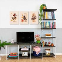 Rack de TV Industrial 1,20m e Estante Torre Slim Tabaco e Branco