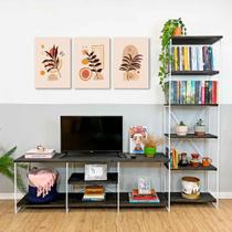 Rack de TV Industrial 1,50m e Estante Torre Slim Tabaco e Branco Rack de TV Industrial 1,50m e Estante Torre Slim Tabaco e Branco