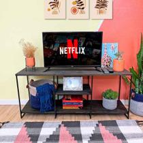 Rack de TV Industrial de Ferro e Madeira 1,20m Tabaco e Preto