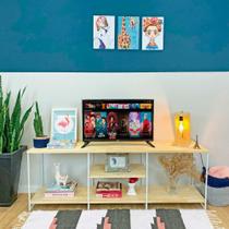 Rack de TV Industrial de Ferro e Madeira 1,50m Natural e Branco