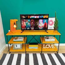 Rack de TV Industrial de Ferro e Madeira Duo 1,20m Carvalho e Preto