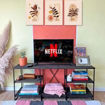 Rack de TV Industrial de Ferro e Madeira Duo 1,20m Tabaco e Preto