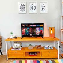 Rack de TV Industrial de Ferro e Madeira Style Square 2 Nichos de Gaveta e 1 Nicho Carvalho e Branco