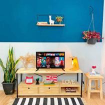 Rack de TV Industrial de Ferro e Madeira Style Square 2 Nichos de Gaveta e 1 Nicho Natural e Preto