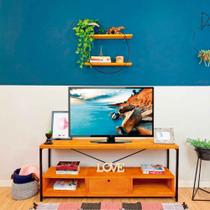 Rack de TV Industrial de Ferro e Madeira Style Square 2 Nichos e 1 Nicho Gaveta Carvalho e Preto