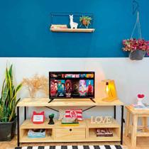 Rack de TV Industrial de Ferro e Madeira Style Square 2 Nichos e 1 Nicho Gaveta Natural e Preto