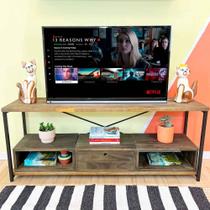 Rack de TV Industrial de Ferro e Madeira Style Square 2 Nichos e 1 Nicho Gaveta Tabaco e Preto