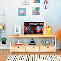 Rack de TV Industrial de Ferro e Madeira Style Square 3 Nichos Uno com Gaveta Natural e Branco