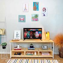 Rack de TV Industrial de Ferro e Madeira Style Square 3 Nichos Uno Natural e Branco