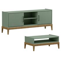 Rack E Mesa de Centro MDF/Madeira Maciça Milao Verde Freijo FNT